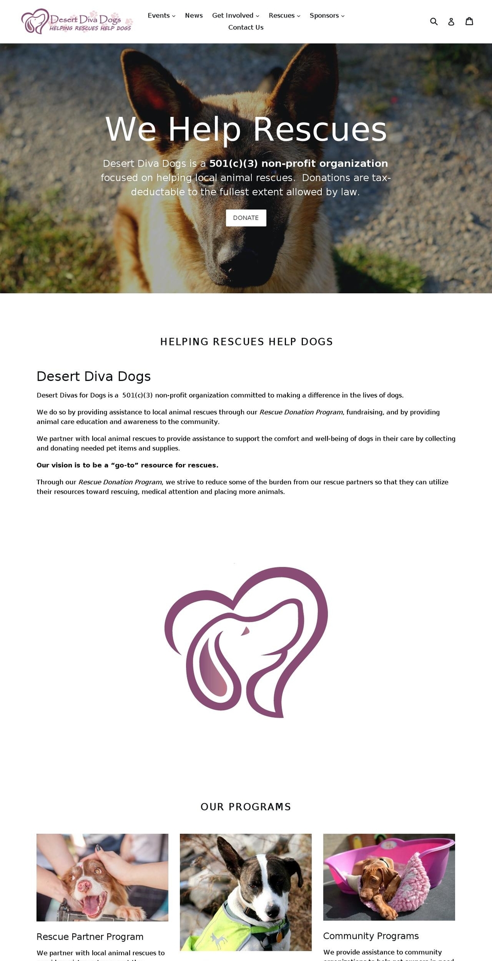 desertdivadogs.org shopify website screenshot