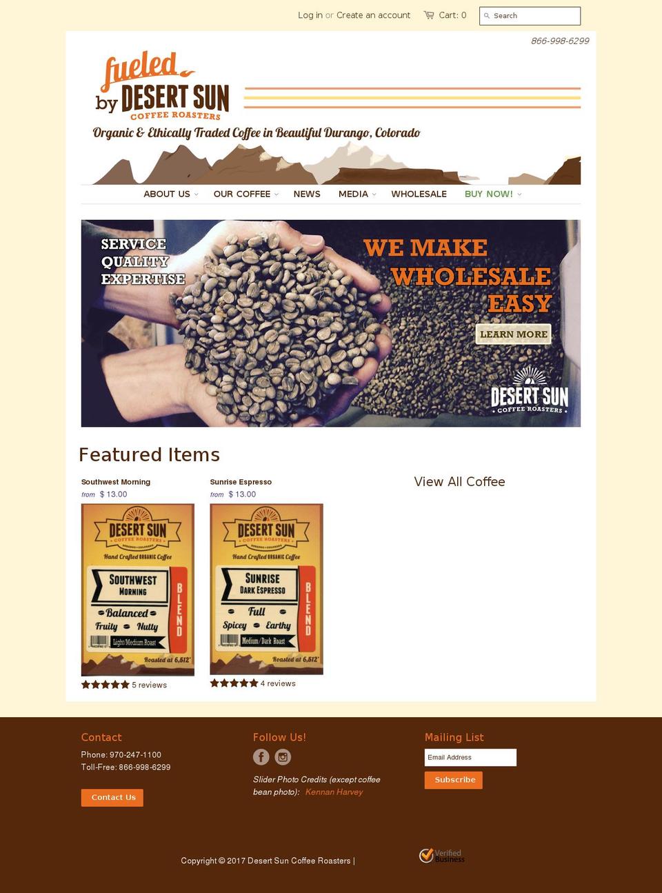 Creative Shopify theme site example desertsuncoffee.com