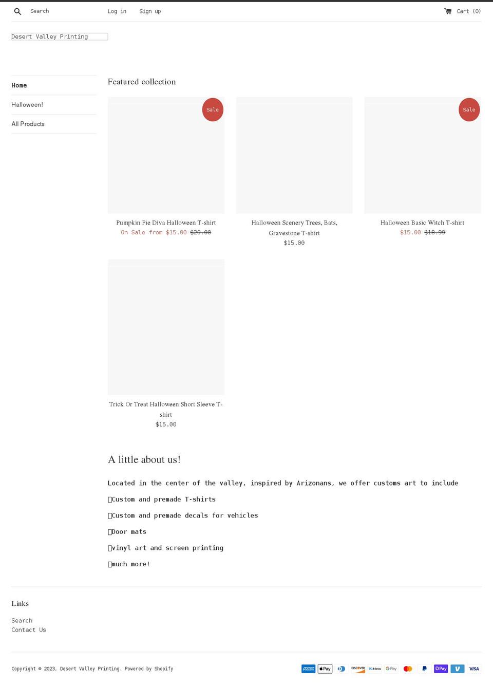 desertvalleyprinting.com shopify website screenshot