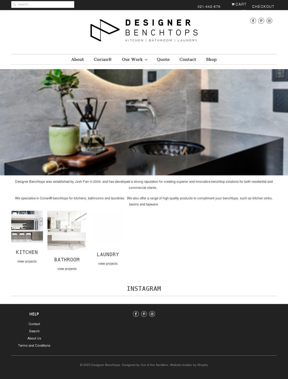 designerbenchtops.co.nz shopify website screenshot