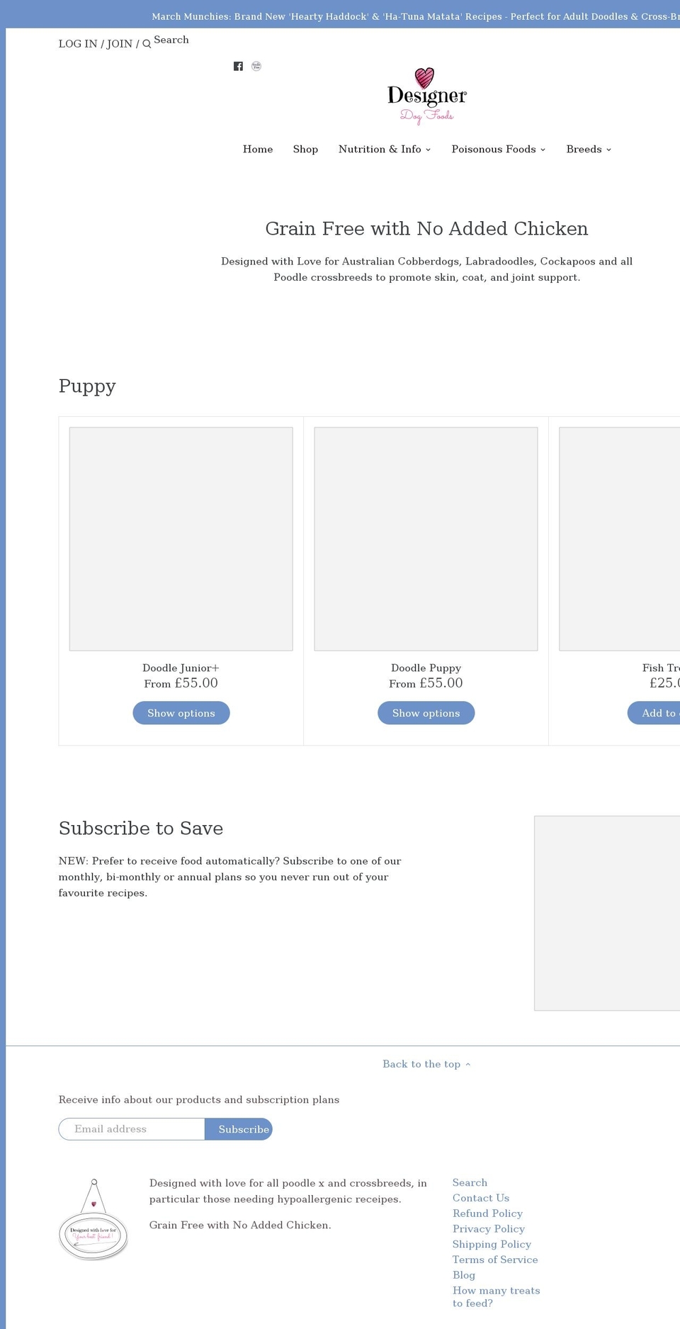 designerdogfoods.co.uk shopify website screenshot