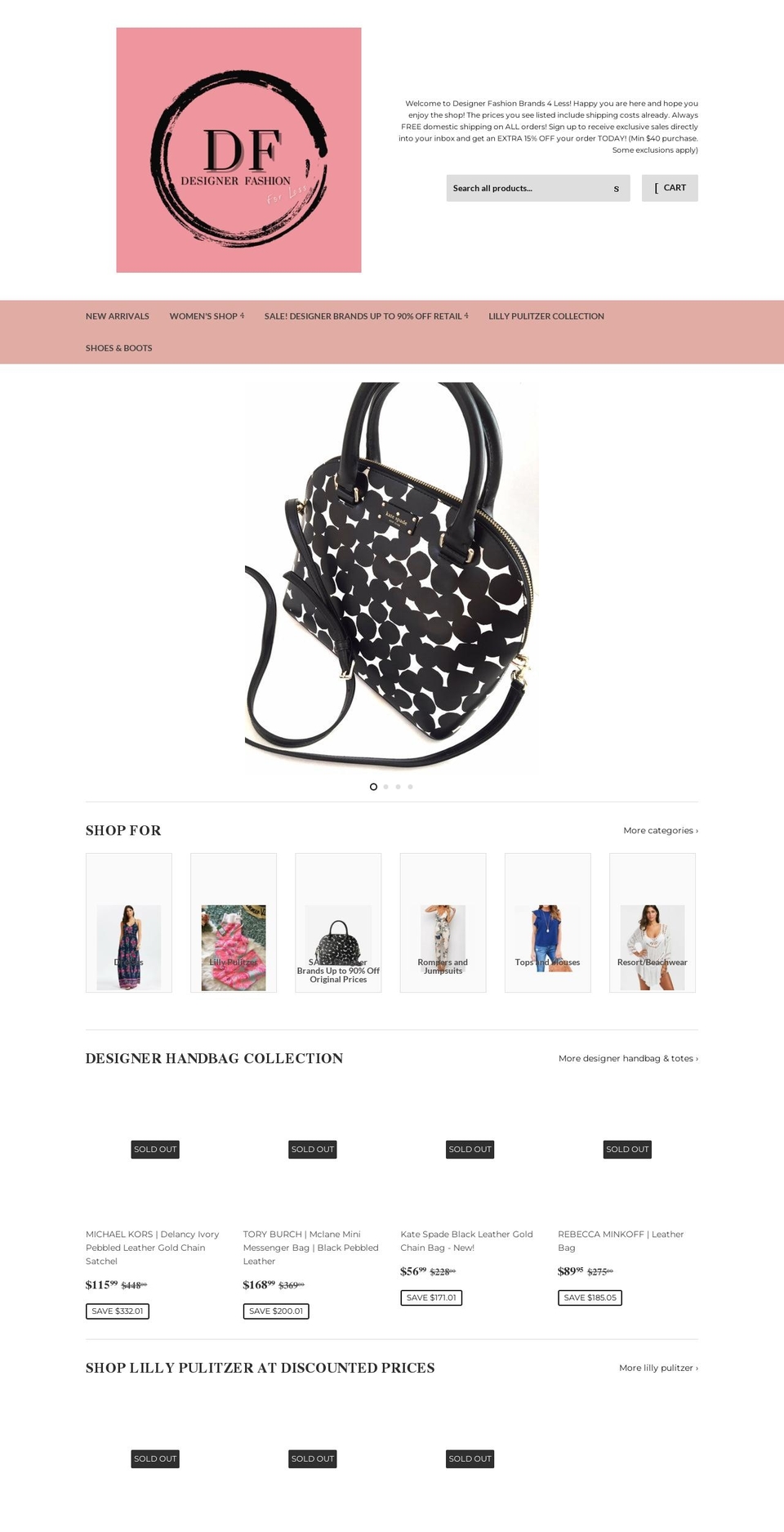 designerfashionbrands4less.com — Shopify storefront screenshot