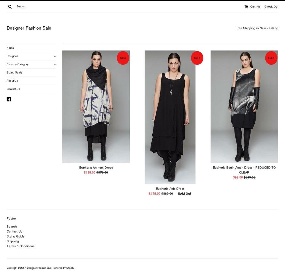 designerfashionsalenz.com shopify website screenshot
