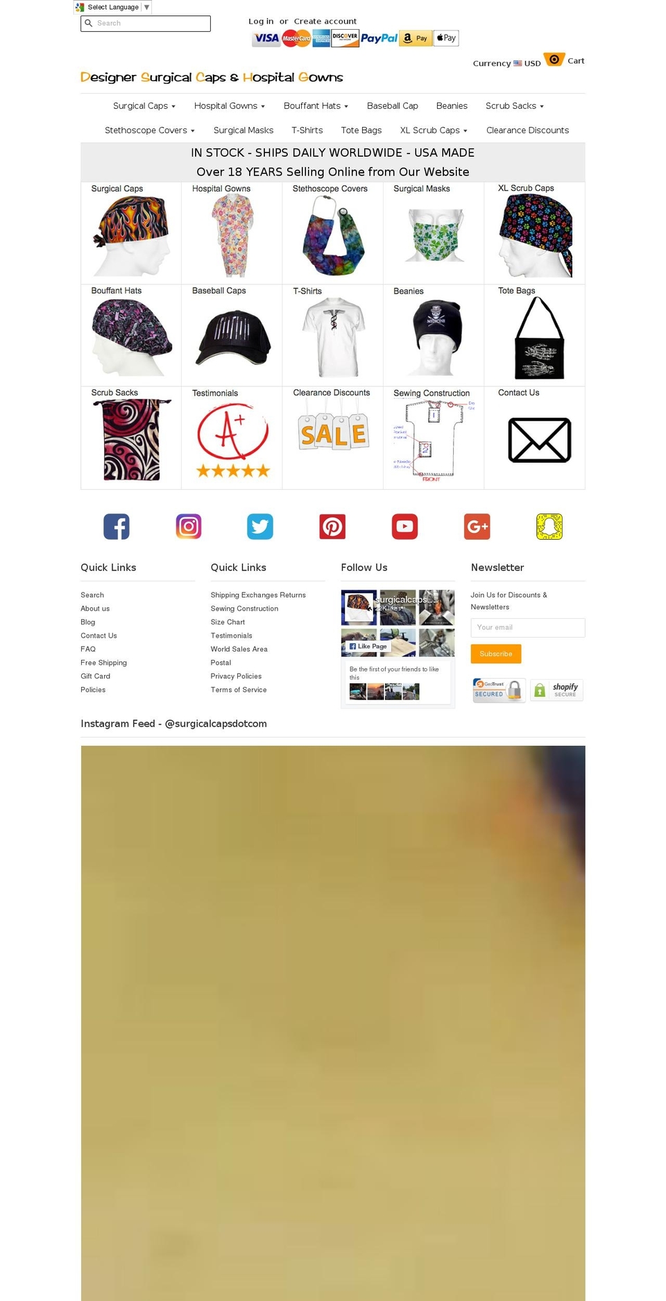 designersurgicalcaps.com shopify website screenshot
