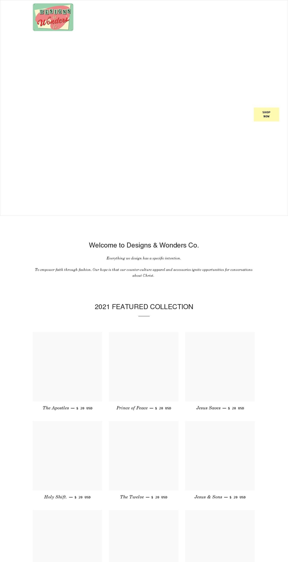 designsandwondersco.com shopify website screenshot