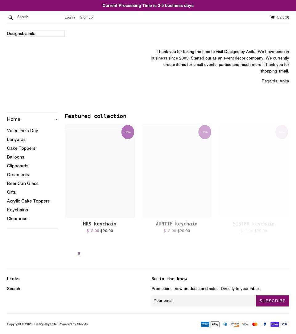 designsbyanita.com shopify website screenshot