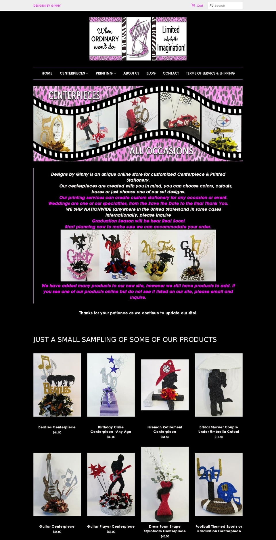 designsbyginny.com shopify website screenshot