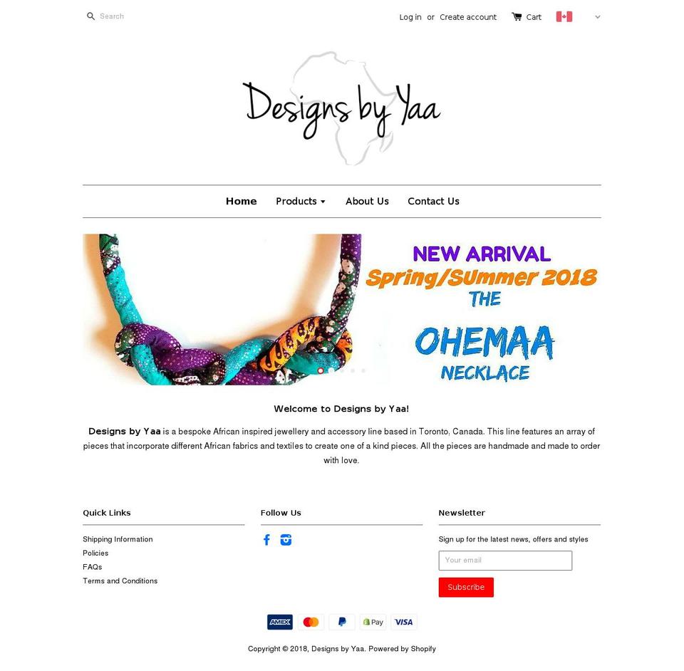 designsbyyaa.com shopify website screenshot