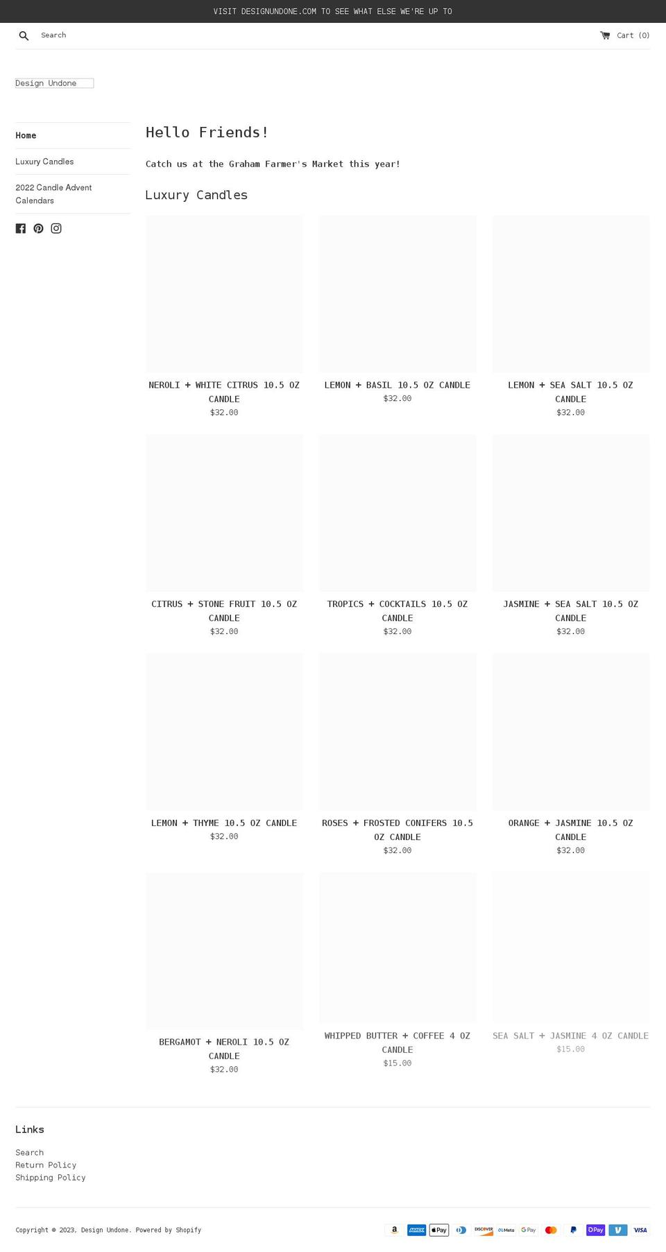 designundonecandles.com shopify website screenshot