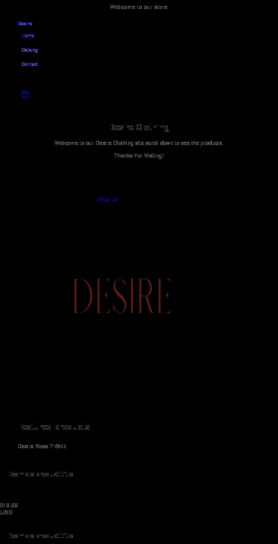 desire.clothing shopify website screenshot