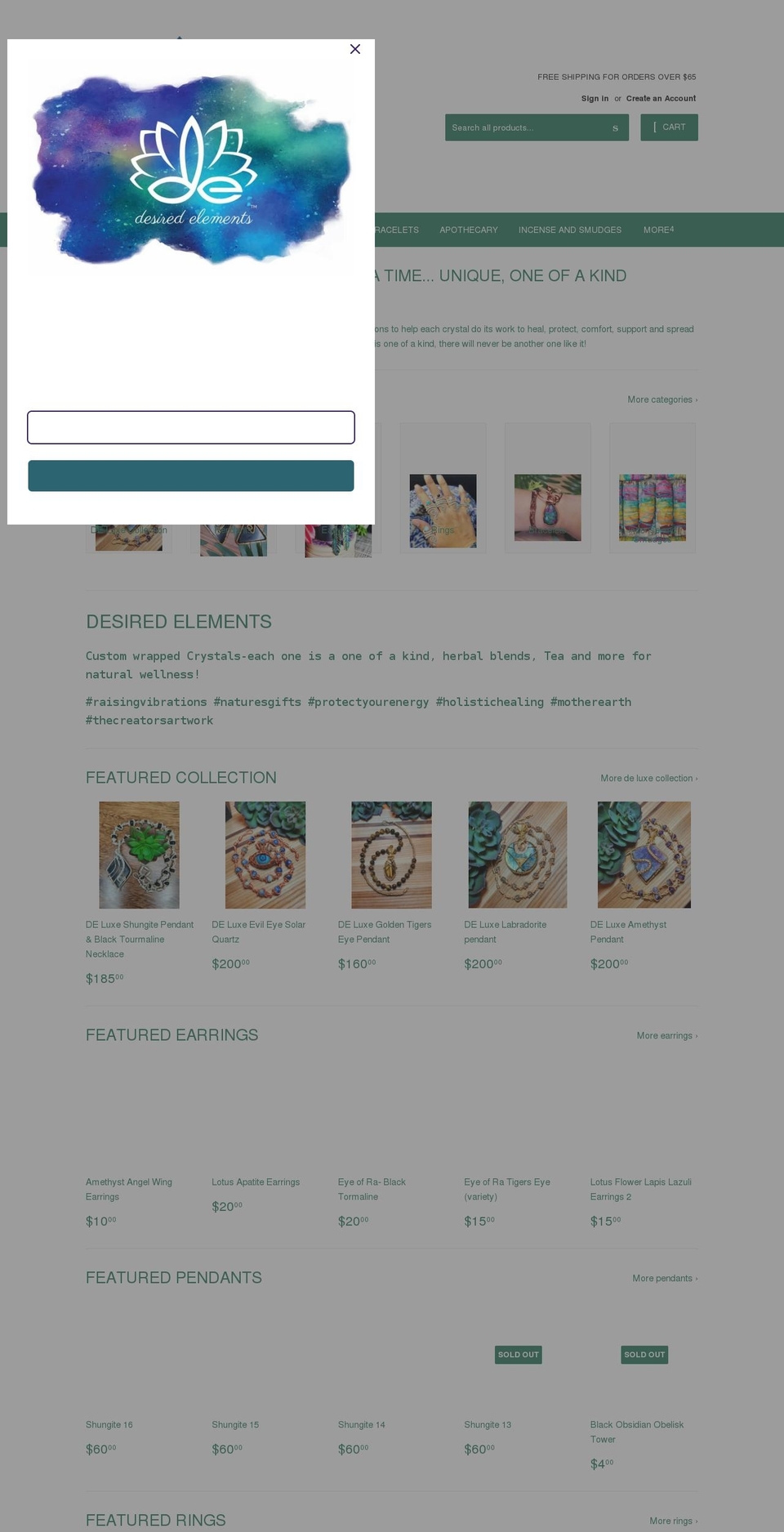 desiredelements.com shopify website screenshot