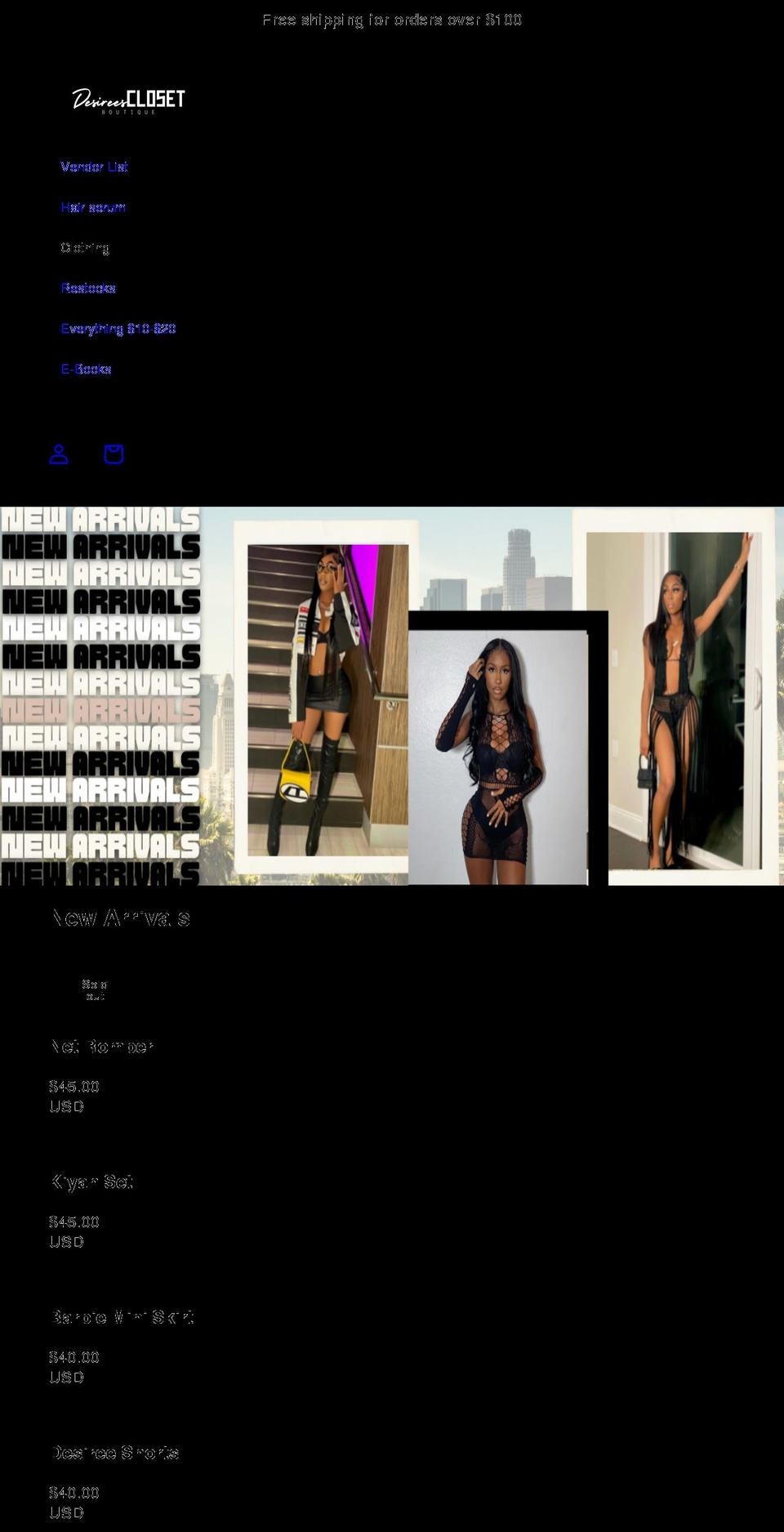 desireescloset.shop shopify website screenshot