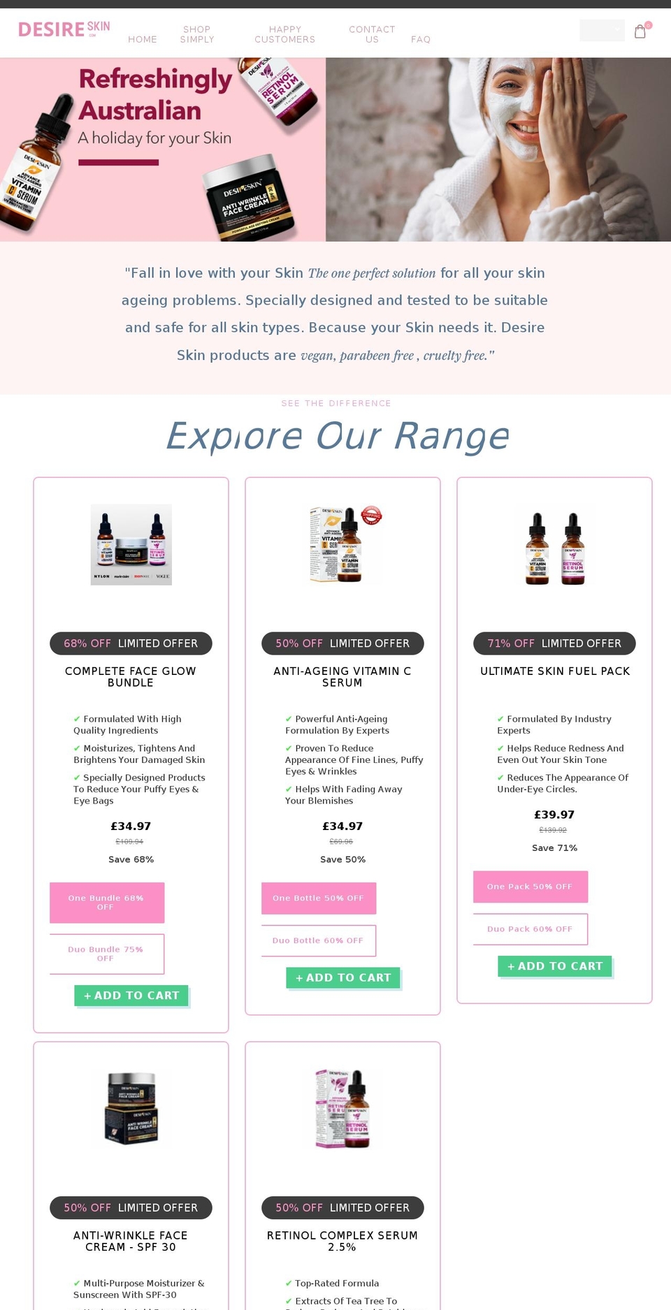 desireskin.com shopify website screenshot