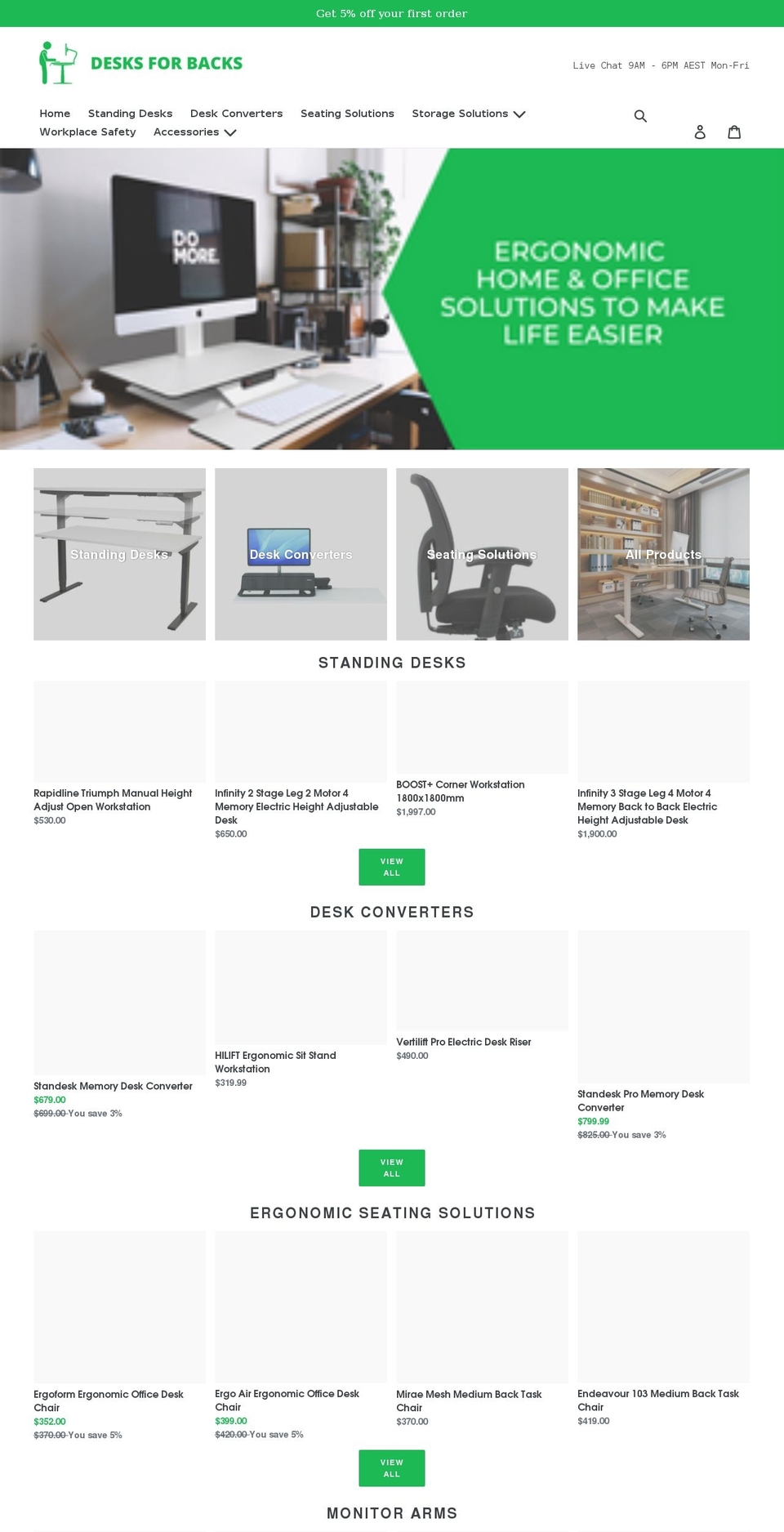 desksforbacks.com.au shopify website screenshot