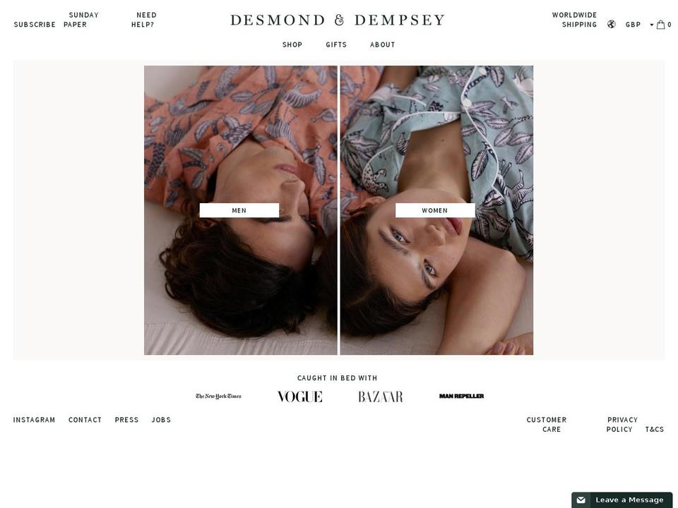 desmondanddempsey.com shopify website screenshot