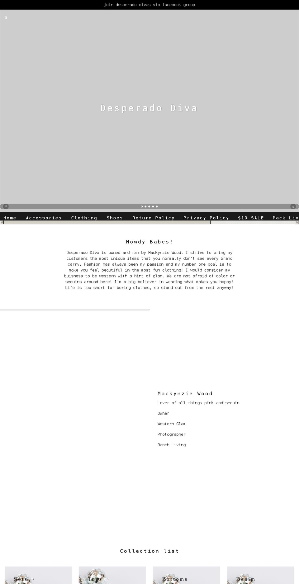 desperadodiva.com shopify website screenshot