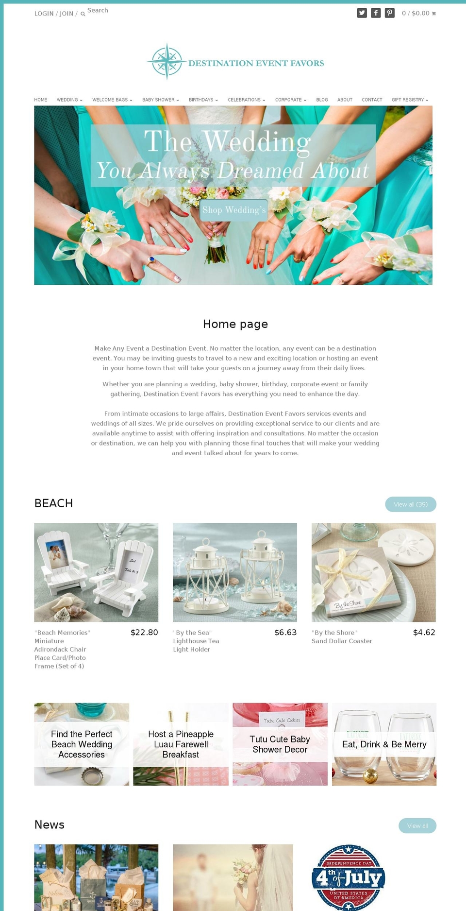 destinationeventfavors.com shopify website screenshot