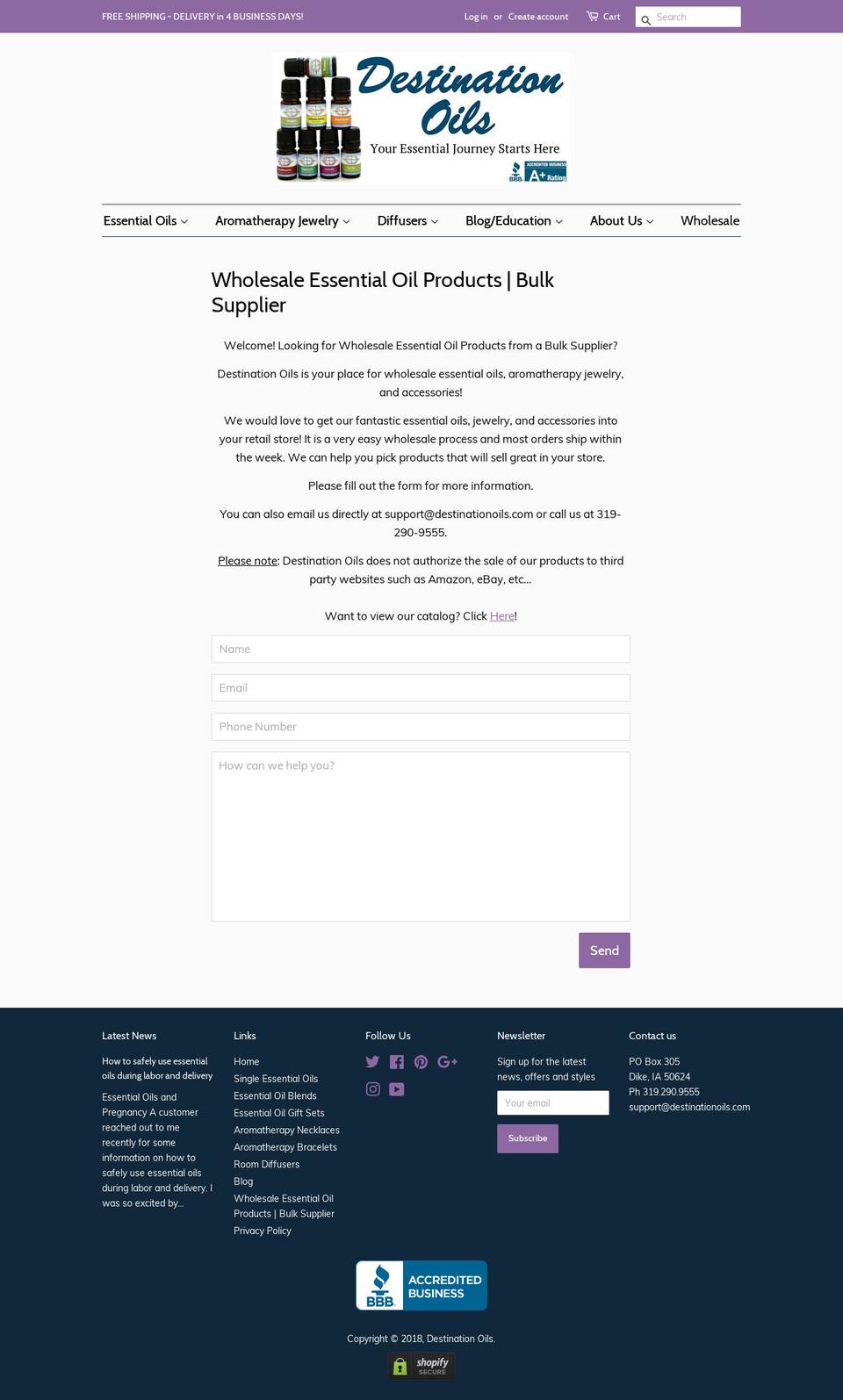 destinationoilswholesale.com — Shopify storefront screenshot