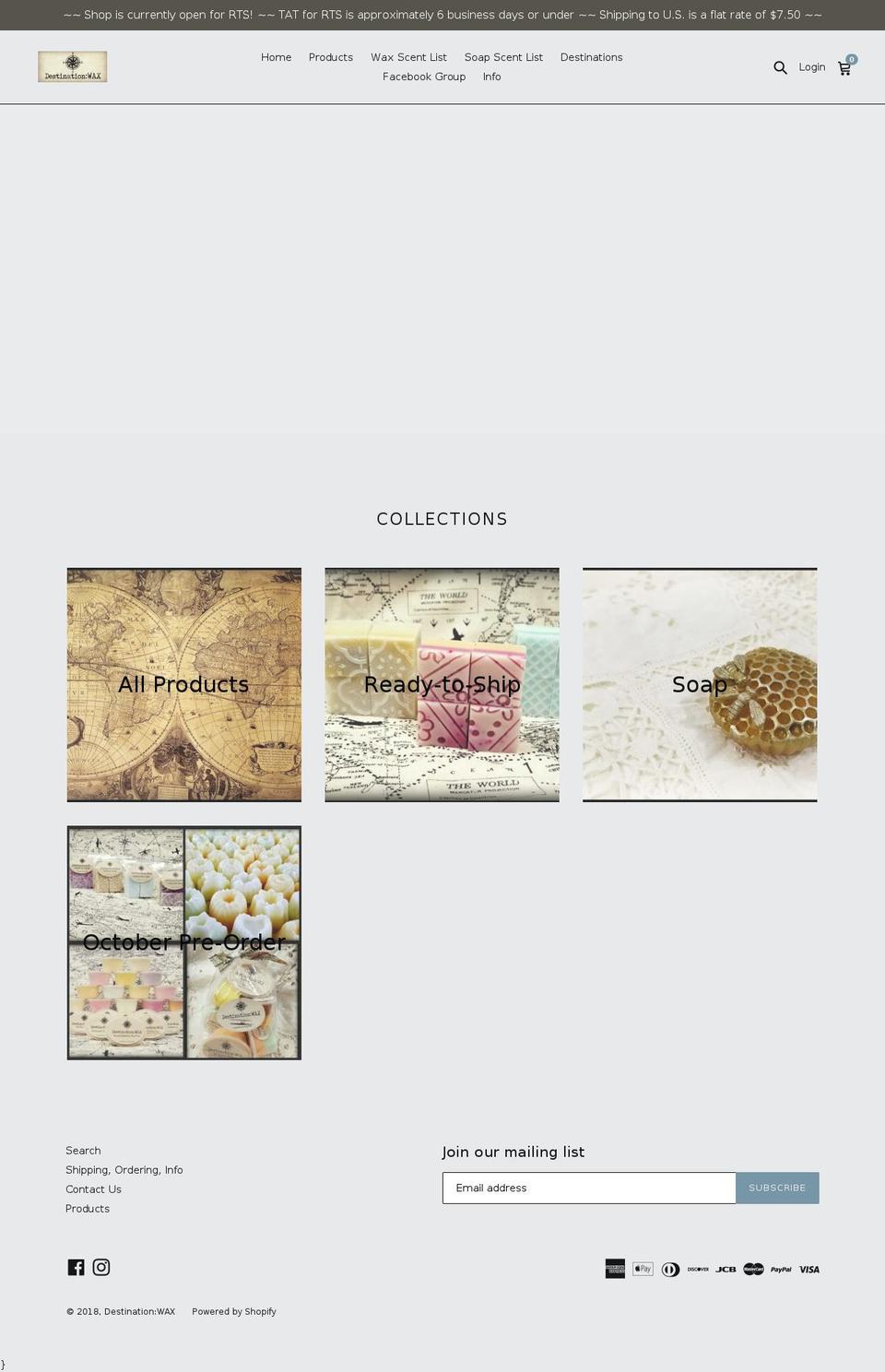 destinationwax.com shopify website screenshot