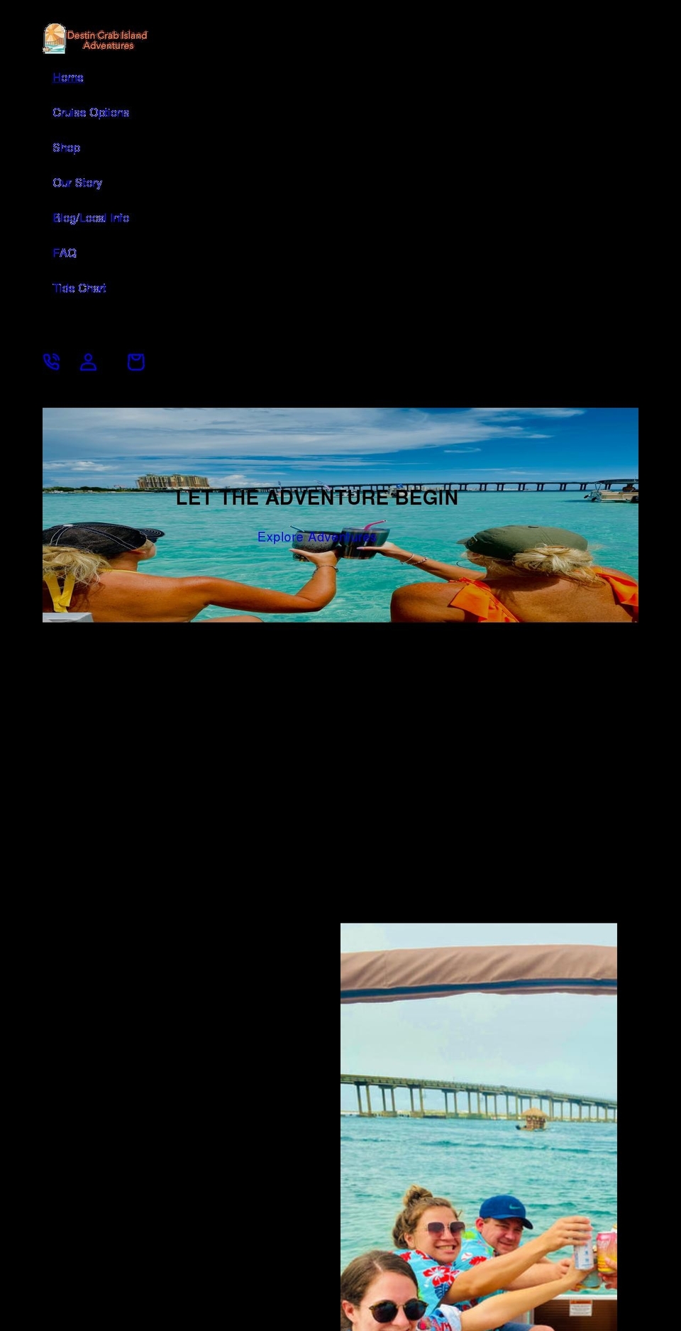 destincrabislandadventurecruises.com shopify website screenshot