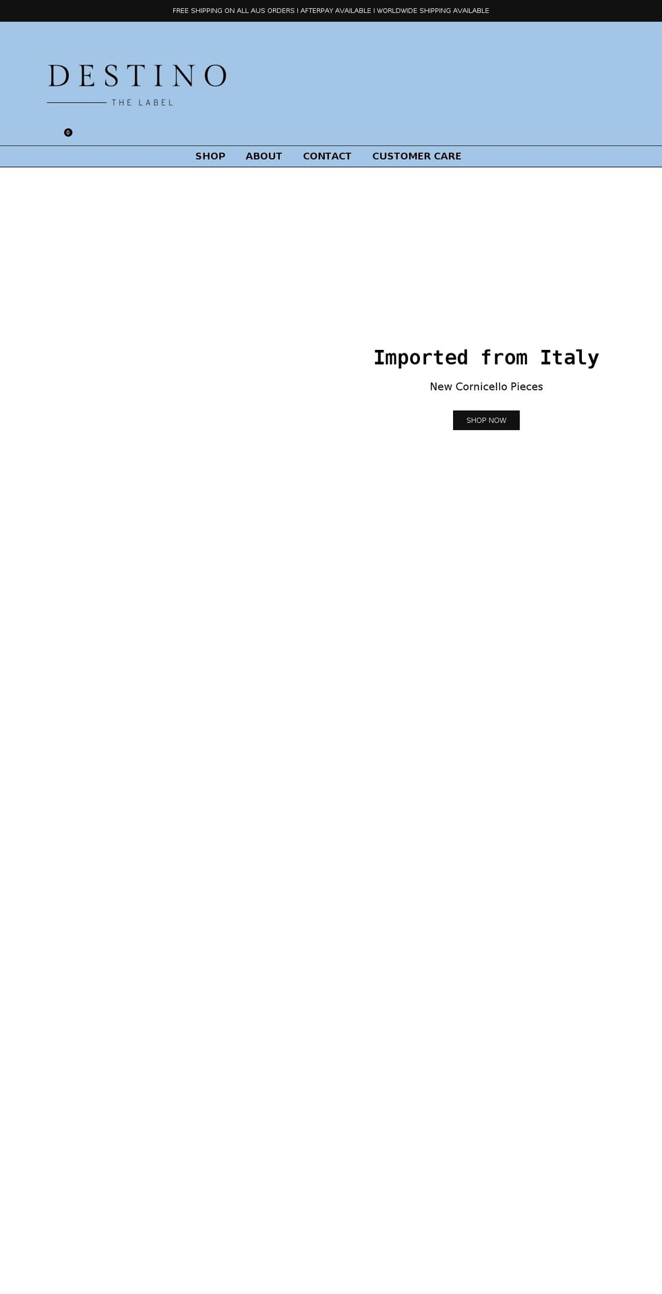 destinothelabel.com shopify website screenshot