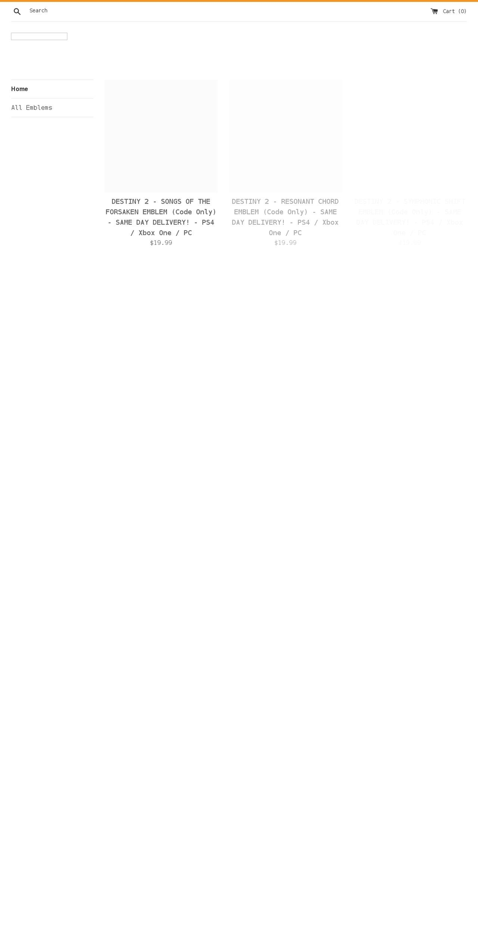 destinyemblems.com shopify website screenshot