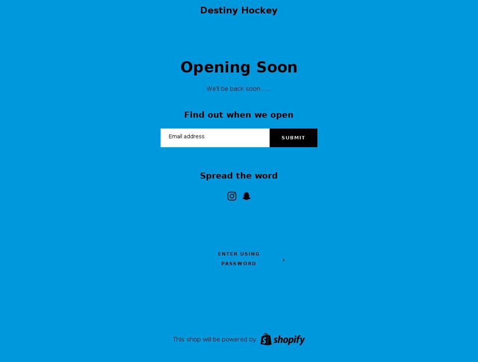destinyhockey.com — Shopify storefront screenshot