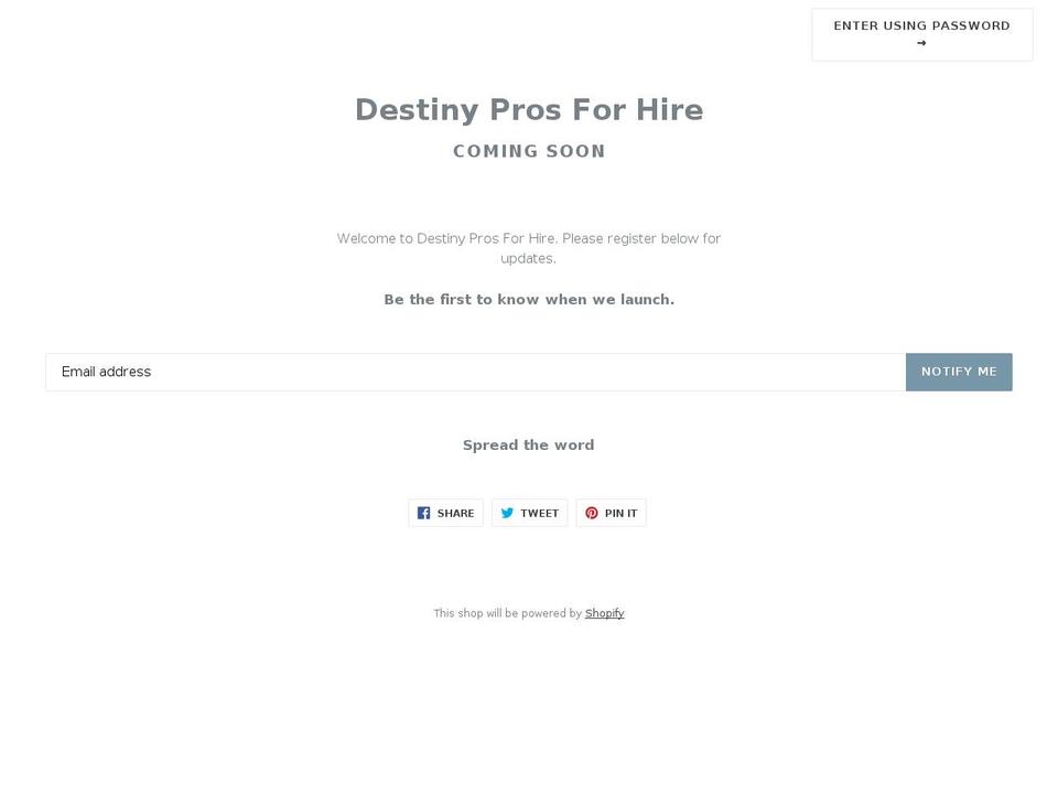 destinyprosforhire.com — Shopify storefront screenshot