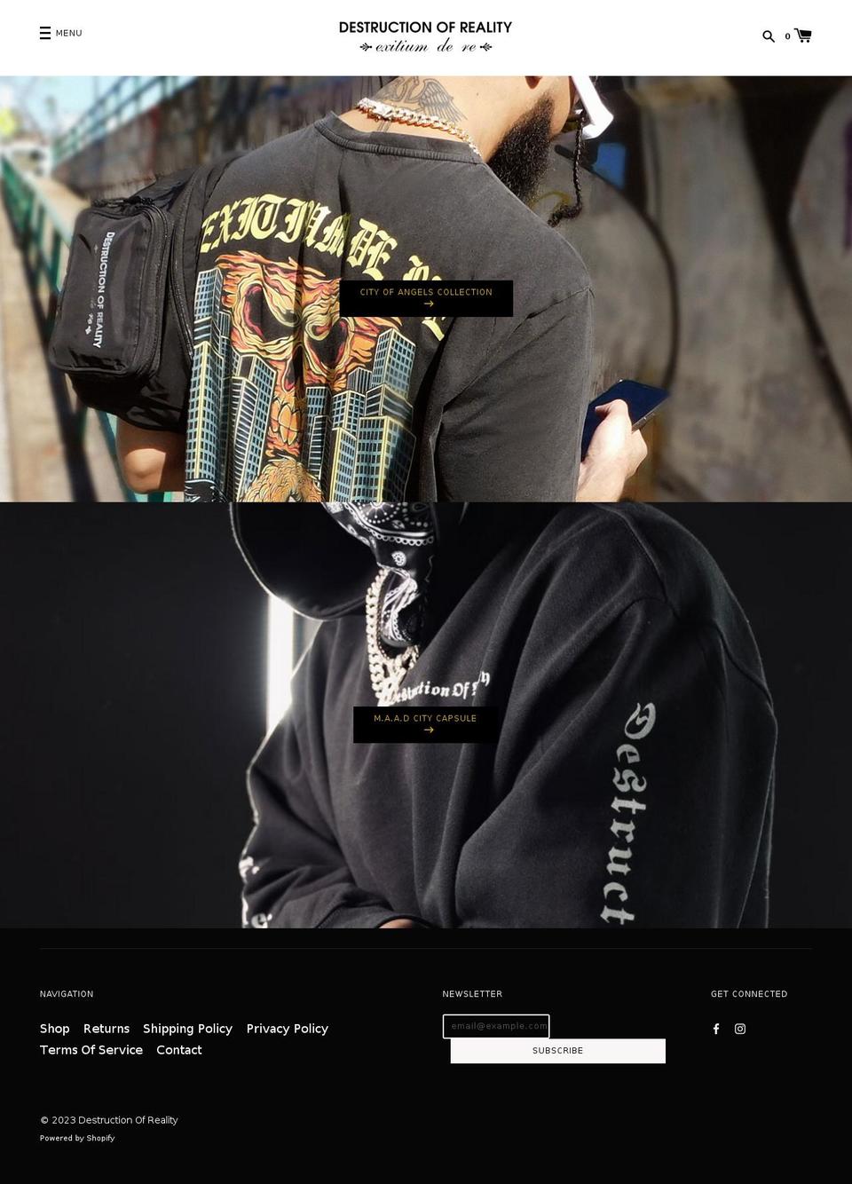 destructionofreality.com shopify website screenshot