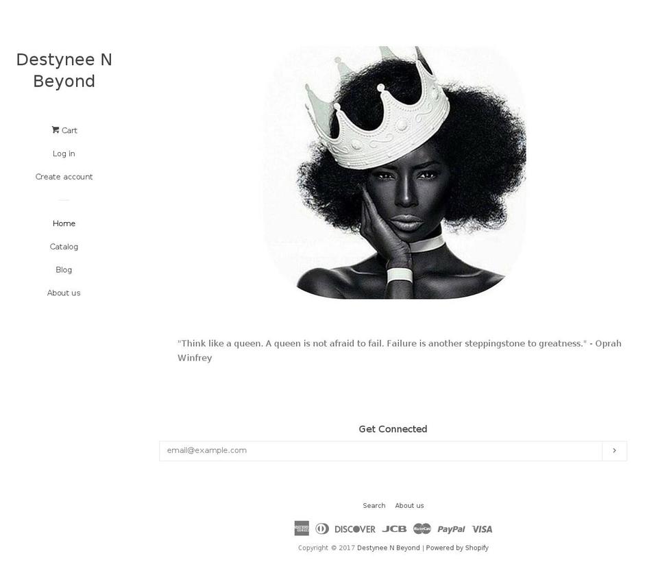 destyneenbeyond.net shopify website screenshot