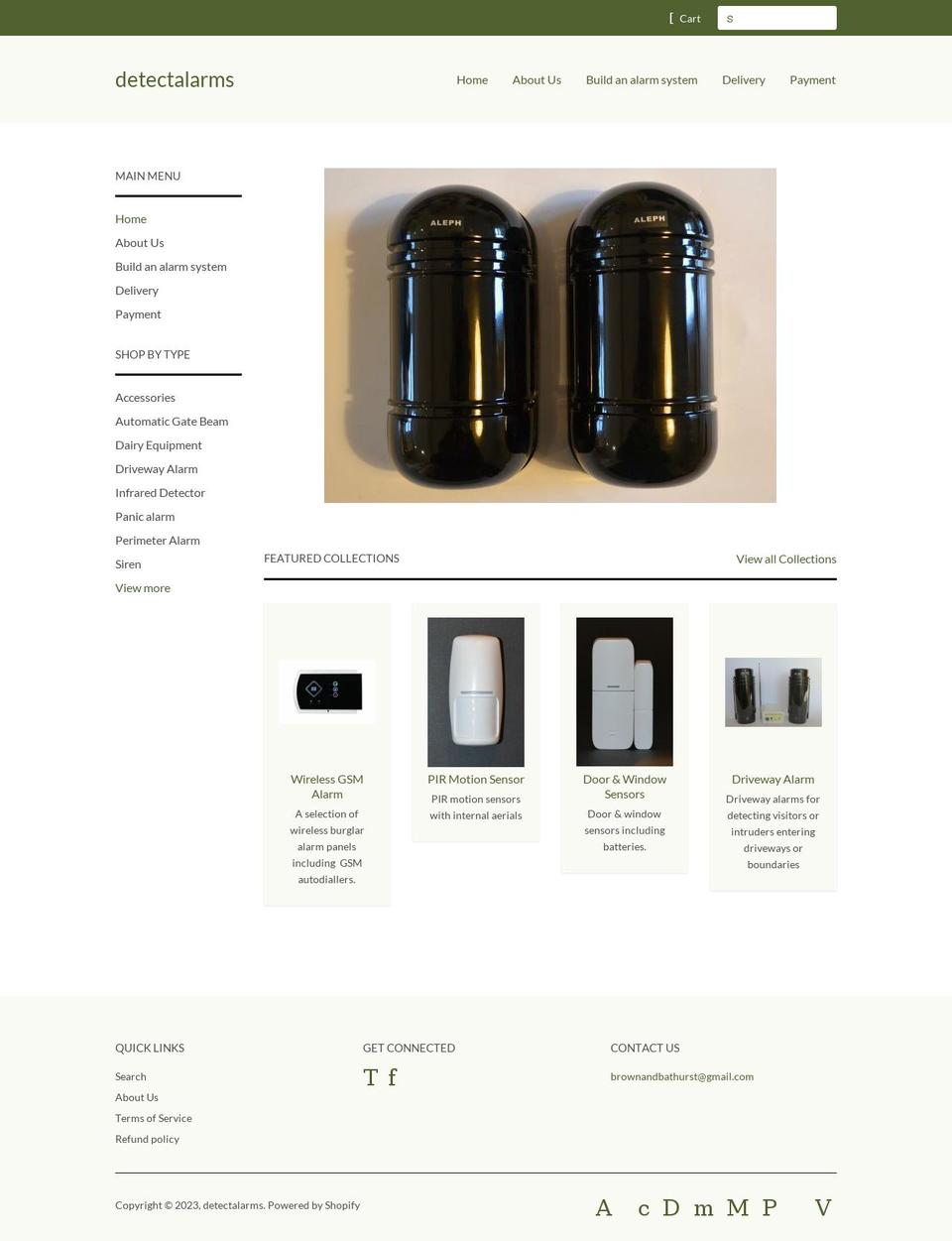 detectalarms.co.uk shopify website screenshot