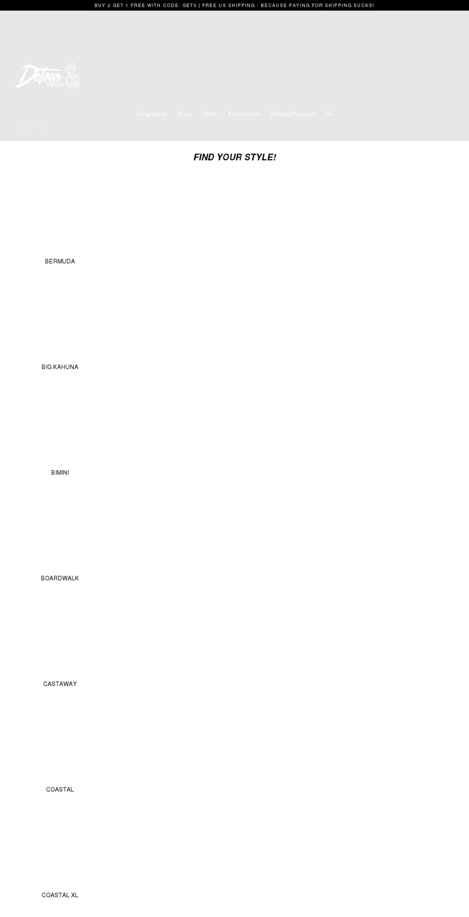 detoureyewear.com shopify website screenshot