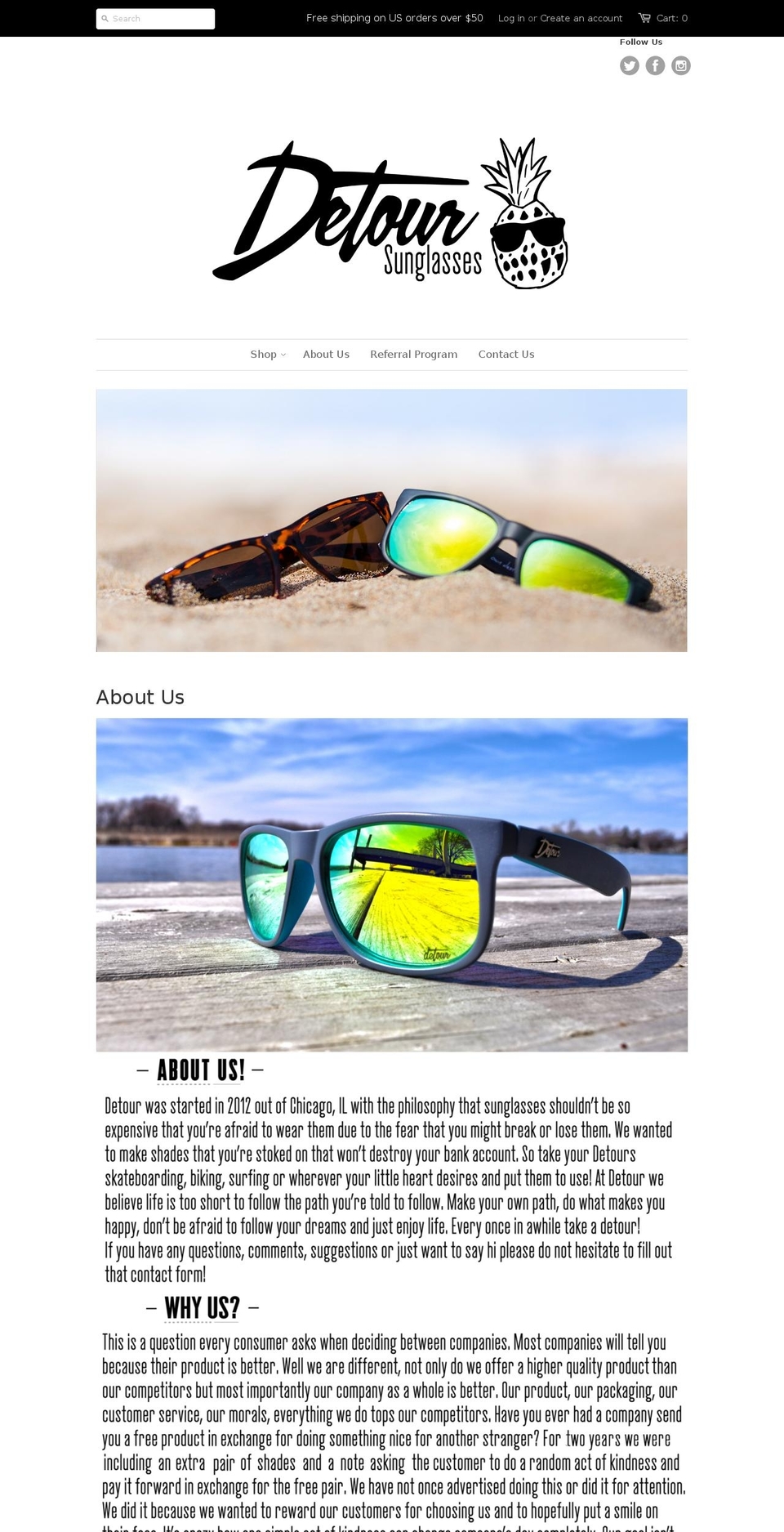 detoursunglasses.com shopify website screenshot