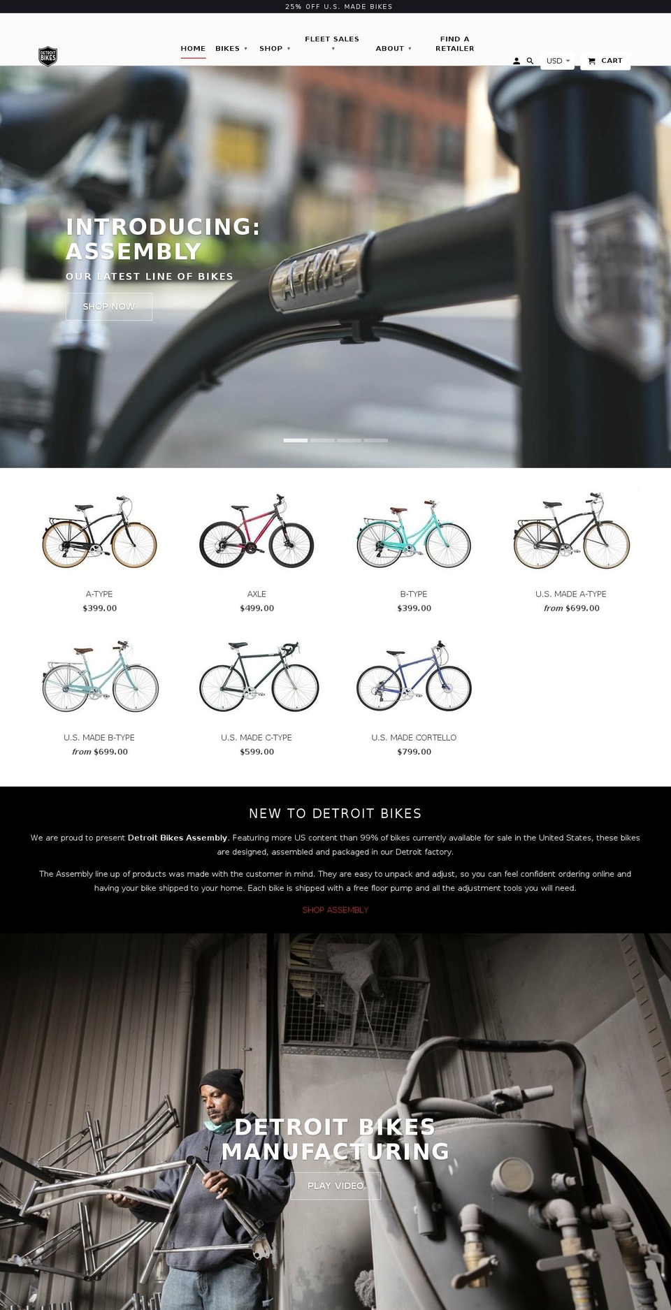 detroitbikes.com — Shopify storefront screenshot