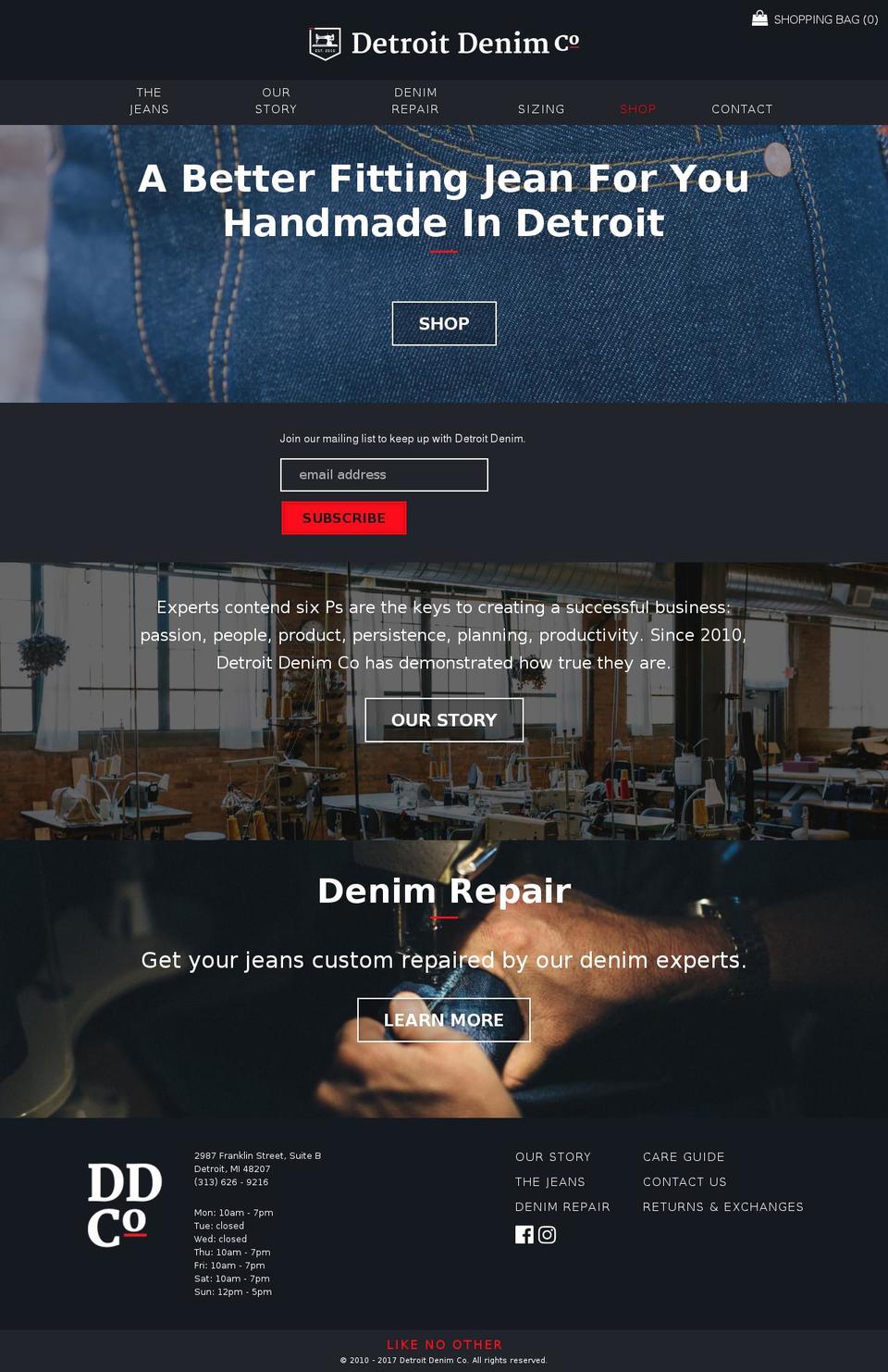 detroitdenim.com shopify website screenshot