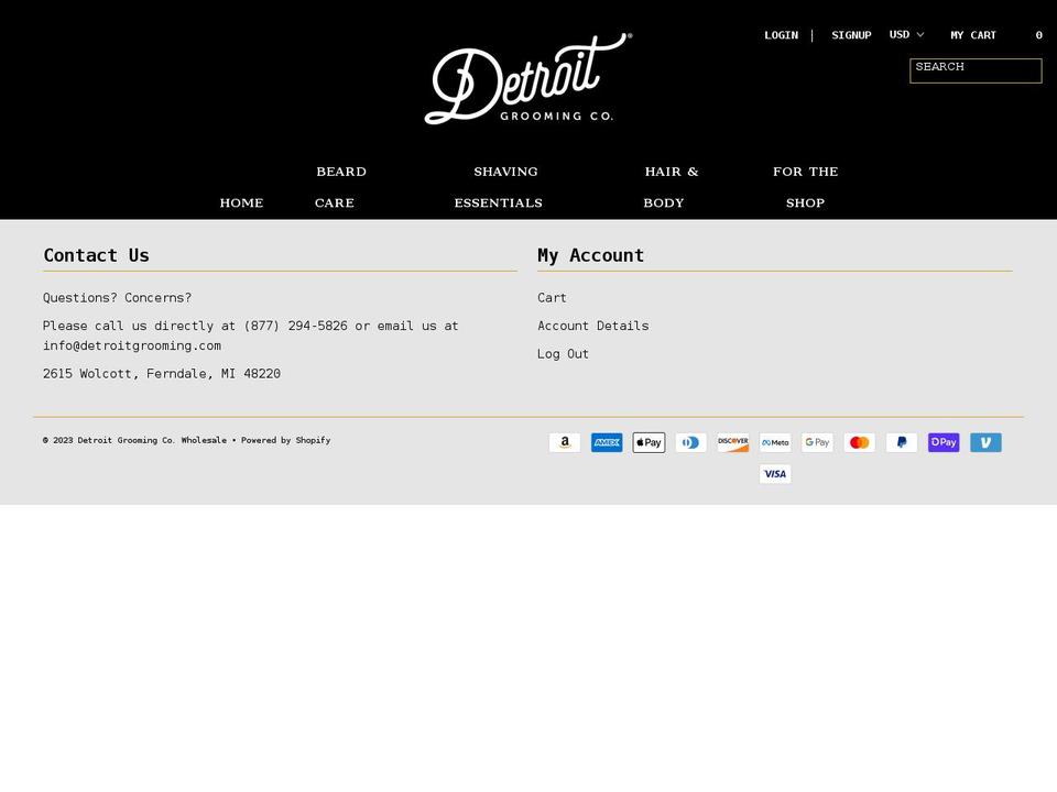 detroitgroomingwholesale.com shopify website screenshot