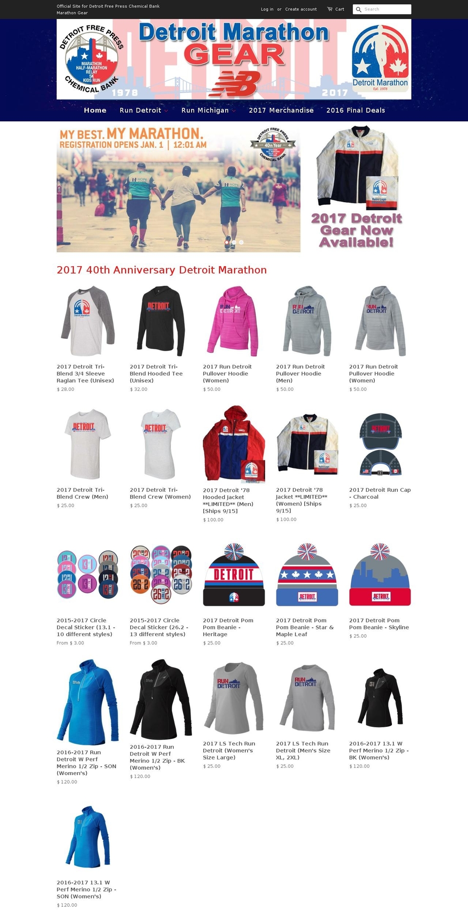 detroitmarathongearonline.com shopify website screenshot