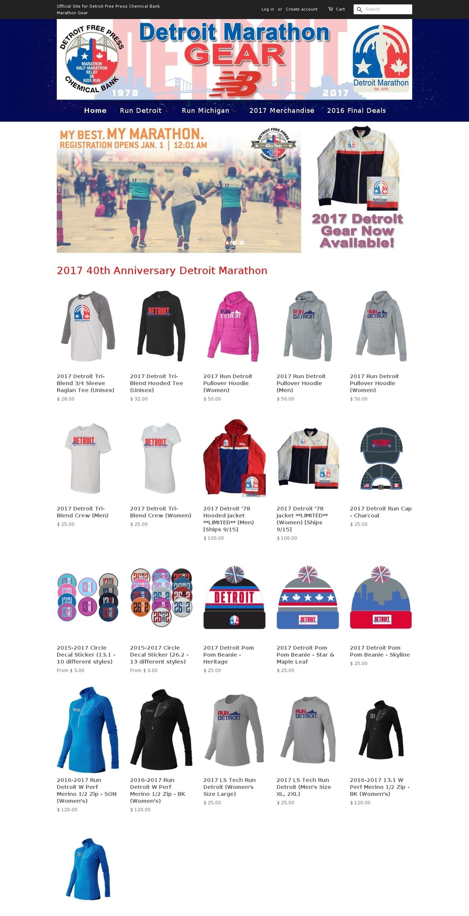 detroitmarathongearstore.com shopify website screenshot
