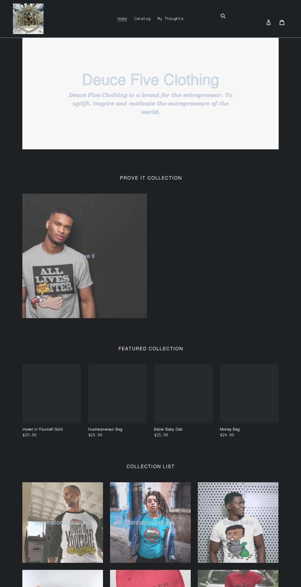 deucefiveclothing.com shopify website screenshot