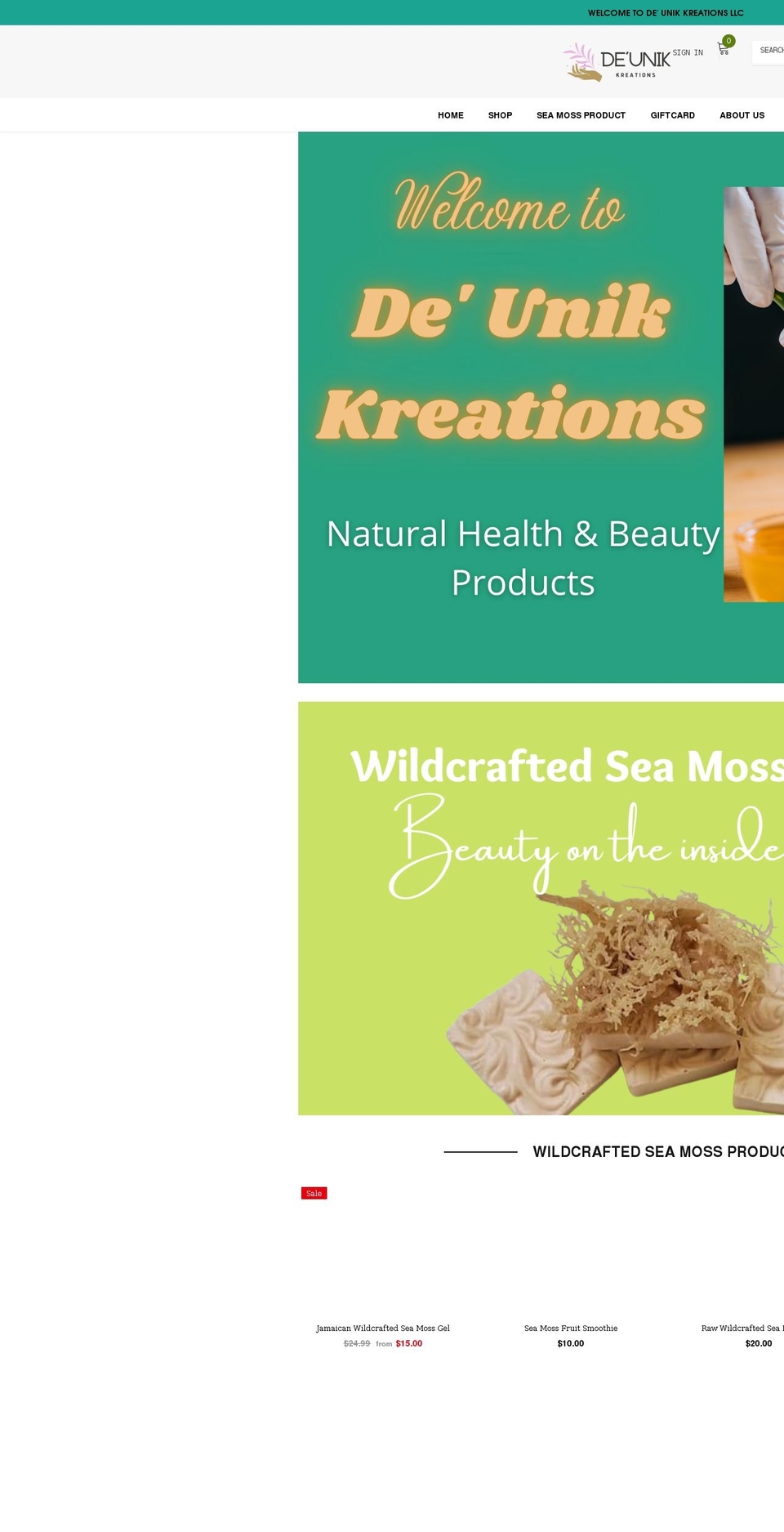 deunik-kreations.com shopify website screenshot