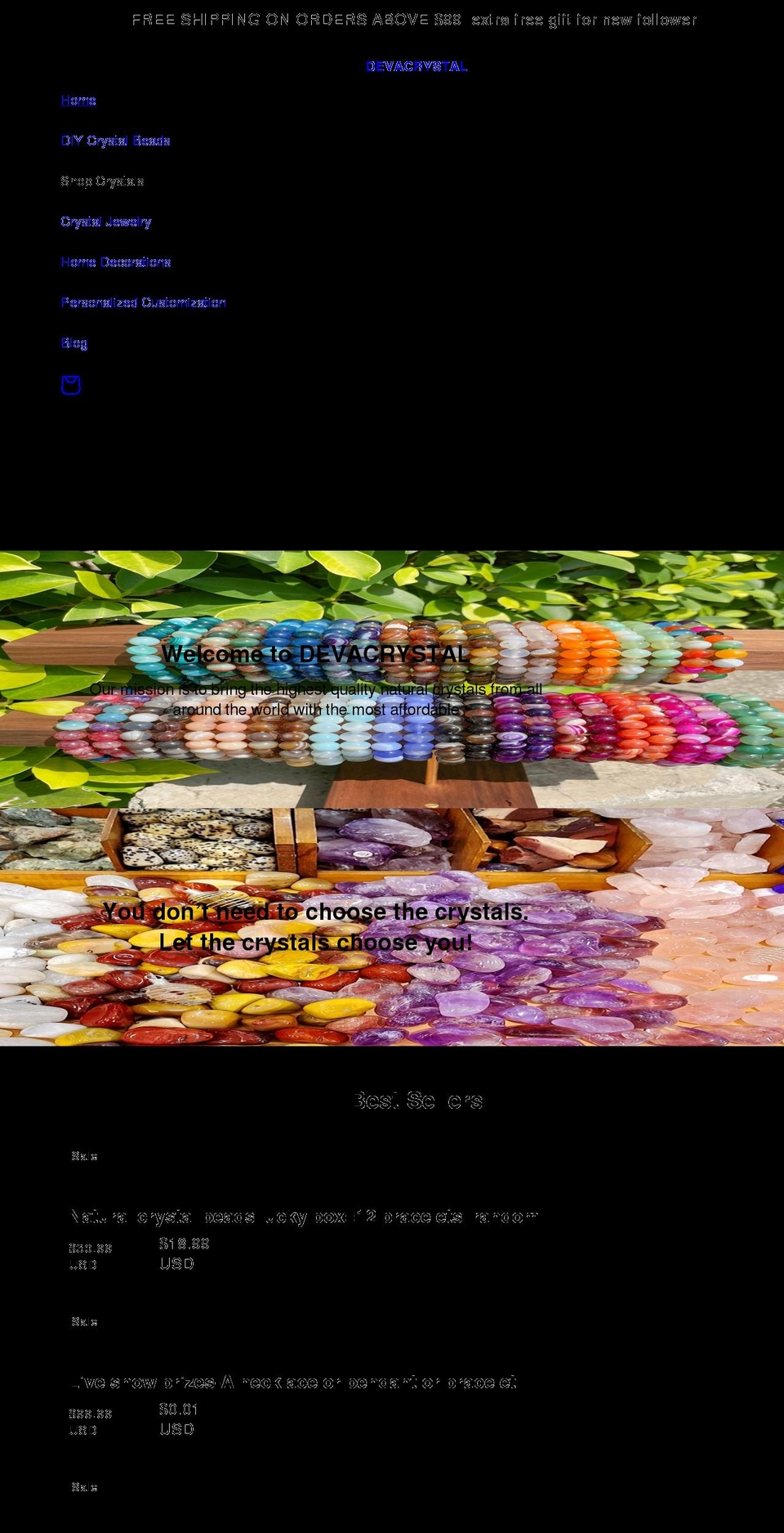 devacrystal.com shopify website screenshot