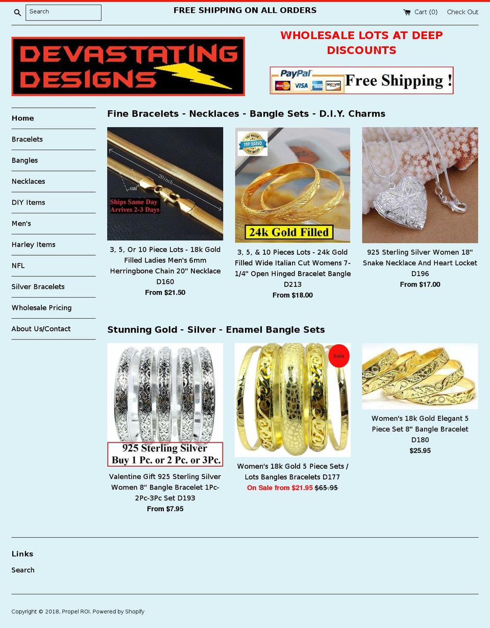 devastatingdesigns.com — Shopify storefront screenshot