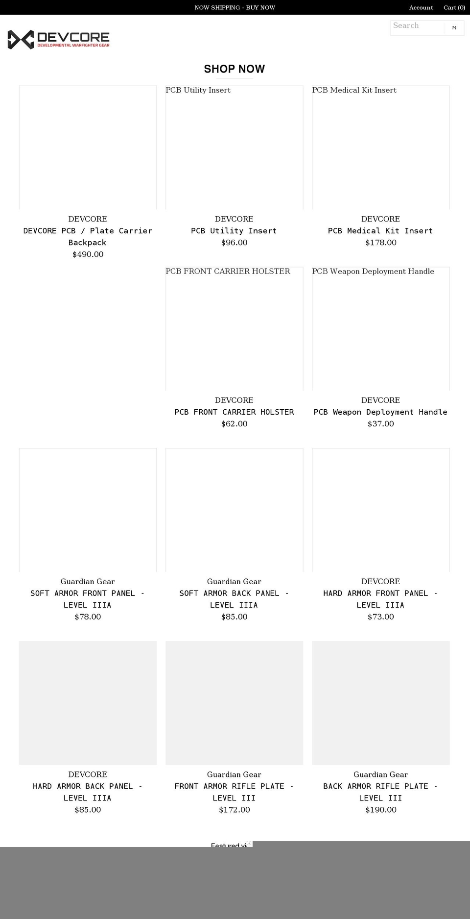 devcoregear.com shopify website screenshot
