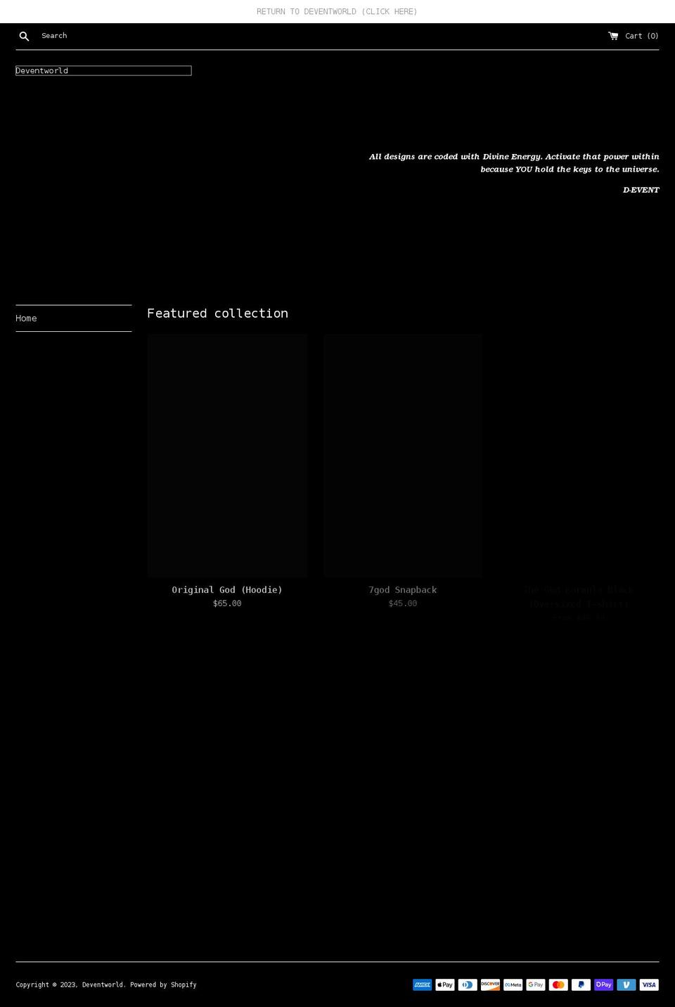 deventworldshop.com shopify website screenshot