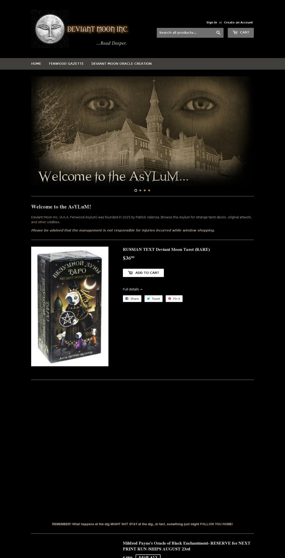 deviantmoon.com shopify website screenshot
