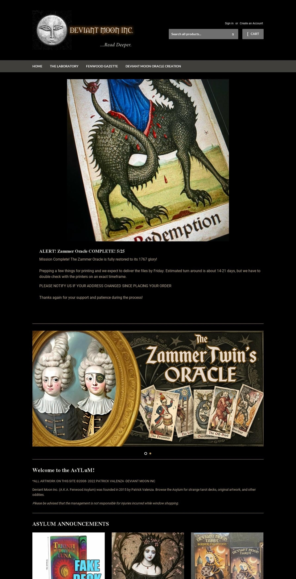 deviantmooninc.com shopify website screenshot