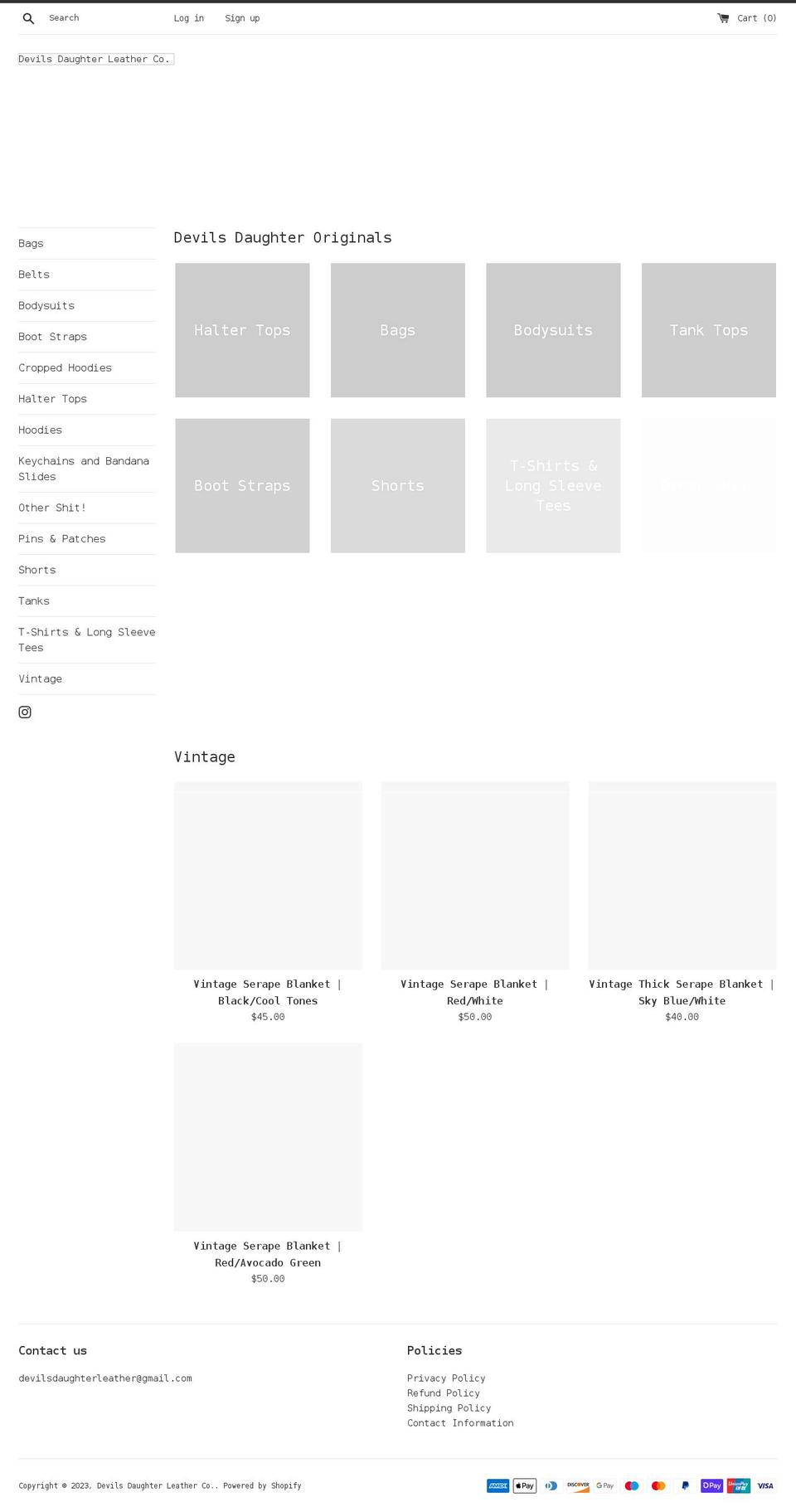 devilsdaughterleather.com shopify website screenshot