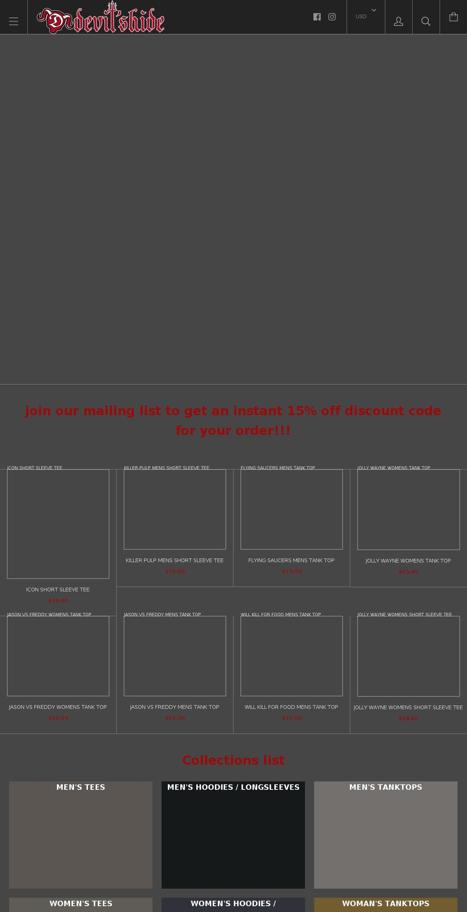 devilshide.com — Shopify storefront screenshot