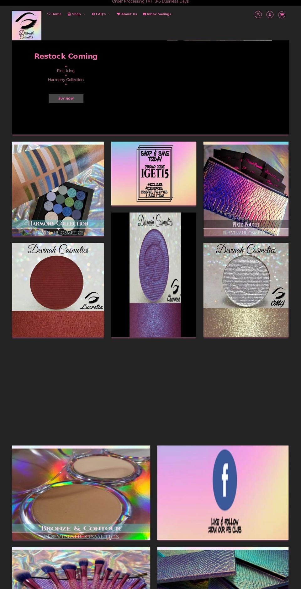 devinahcosmetics.com — Shopify storefront screenshot