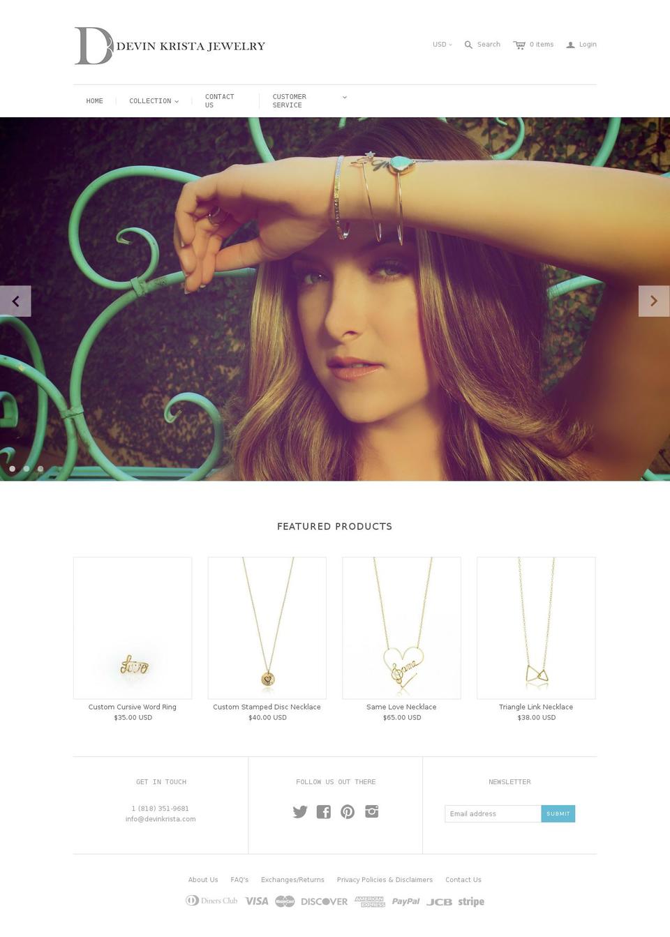 devinkristajewelry.com shopify website screenshot